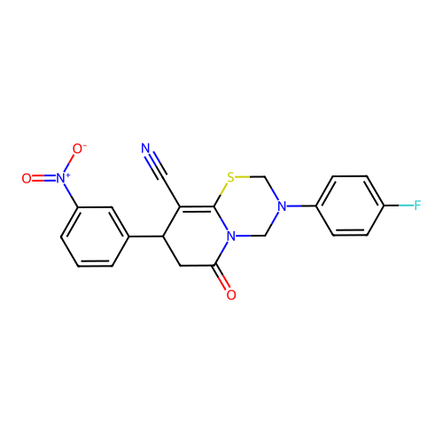 3-(4-fluorophenyl)-8-(3-nitrophenyl)-6-oxo-2,3,4,6,7,8-hexahydropyrido[2,1-b][1,3,5]thiadiazine-9-carbonitrile structure