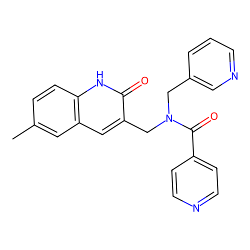 N-((2-hydroxy-6-methylquinolin-3-yl)methyl)-N-(pyridin-3-ylmethyl)isonicotinamide structure