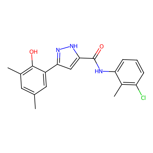 N-(3-chloro-2-methylphenyl)-5-(2-hydroxy-3,5-dimethylphenyl)-1H-pyrazole-3-carboxamide structure