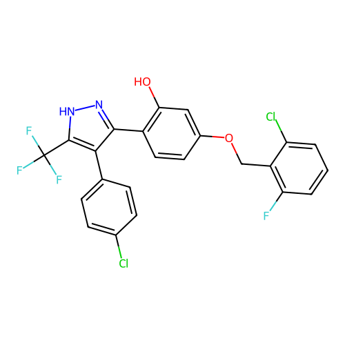 5-[(2-chloro-6-fluorobenzyl)oxy]-2-[4-(4-chlorophenyl)-3-(trifluoromethyl)-1H-pyrazol-5-yl]phenol structure