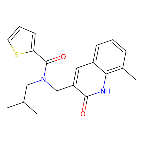 N-((2-hydroxy-8-methylquinolin-3-yl)methyl)-N-isobutylthiophene-2-carboxamide structure