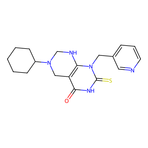 6-cyclohexyl-1-(pyridin-3-ylmethyl)-2-thioxo-2,3,5,6,7,8-hexahydropyrimido[4,5-d]pyrimidin-4(1H)-one structure