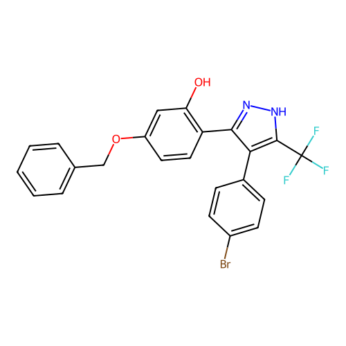 5-(benzyloxy)-2-[4-(4-bromophenyl)-5-(trifluoromethyl)-1H-pyrazol-3-yl]phenol structure
