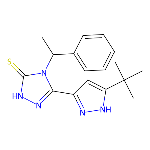 3-(5-tert-butyl-1H-pyrazol-3-yl)-4-(1-phenylethyl)-1H-1,2,4-triazole-5-thione structure