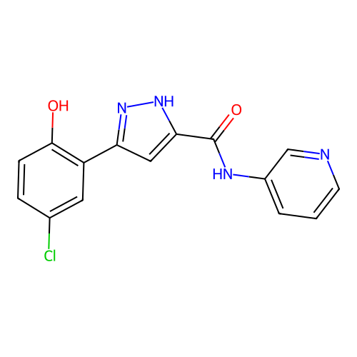 3-(5-chloro-2-hydroxyphenyl)-N-(3-pyridinyl)-1H-pyrazole-5-carboxamide structure