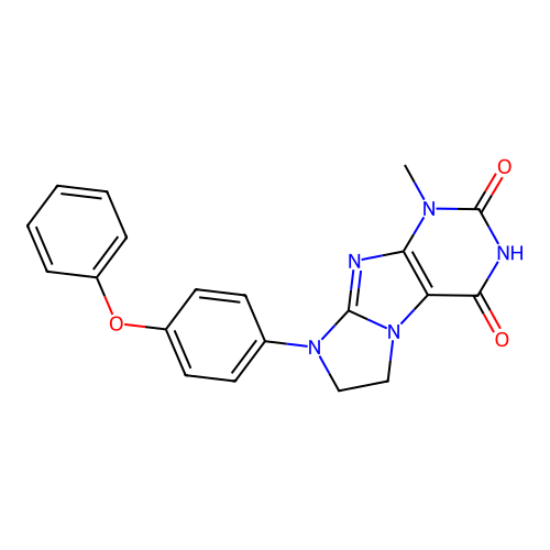 1-Methyl-8-(4-phenoxyphenyl)-1,3,5-trihydroimidazolidino[1,2-h]purine-2,4-dion e structure