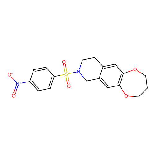 8-((4-nitrophenyl)sulfonyl)-3,4,7,8,9,10-hexahydro-2H-[1,4]dioxepino[2,3-g]isoquinoline structure