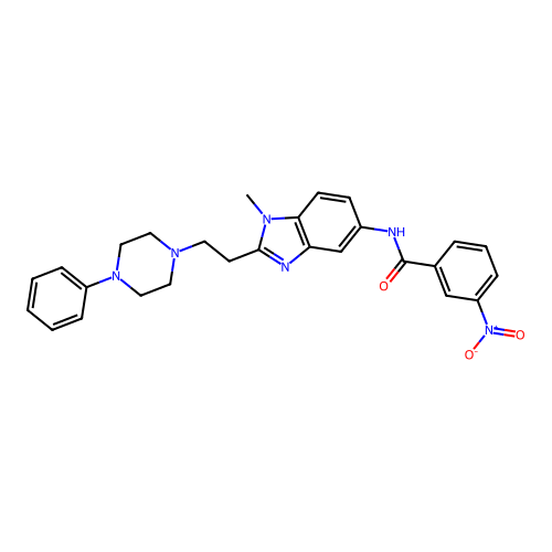 N-[1-methyl-2-[2-(4-phenylpiperazin-1-yl)ethyl]benzimidazol-5-yl]-3-nitrobenzamide structure