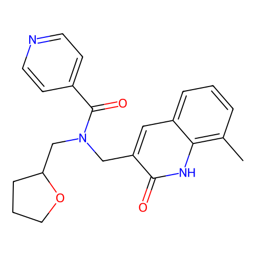 N-((2-hydroxy-8-methylquinolin-3-yl)methyl)-N-((tetrahydrofuran-2-yl)methyl)isonicotinamide structure