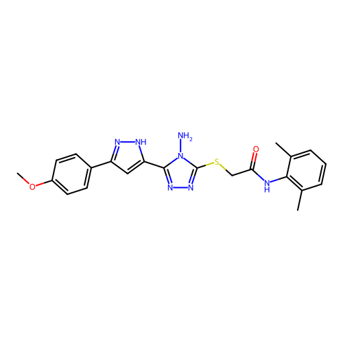 2-((4-amino-5-(3-(4-methoxyphenyl)-1H-pyrazol-5-yl)-4H-1,2,4-triazol-3-yl)thio)-N-(2,6-dimethylphenyl)acetamide structure