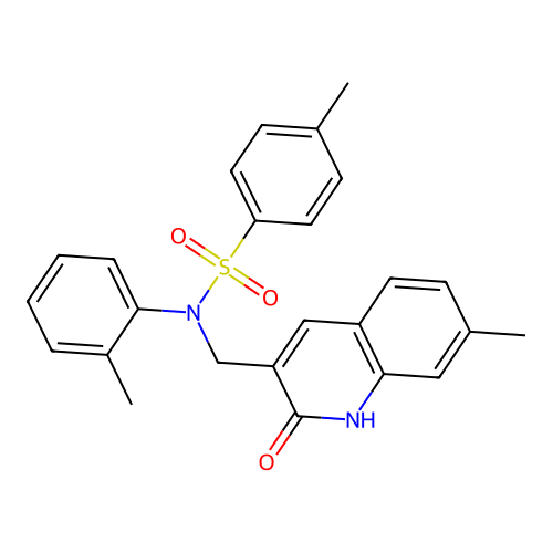 4-methyl-N-[(7-methyl-2-oxo-1H-quinolin-3-yl)methyl]-N-(2-methylphenyl)benzenesulfonamide structure