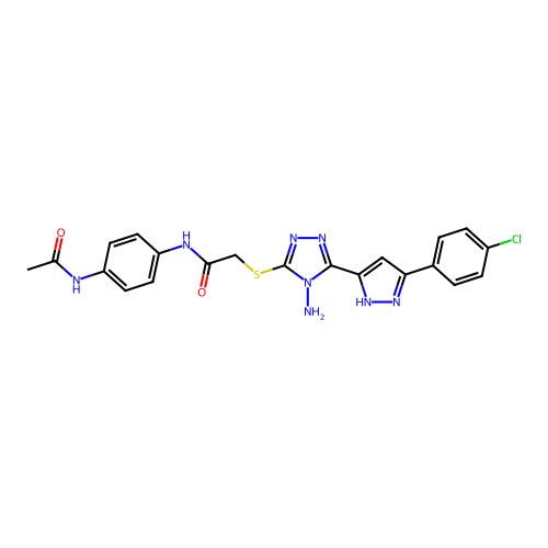 N-(4-acetamidophenyl)-2-((4-amino-5-(3-(4-chlorophenyl)-1H-pyrazol-5-yl)-4H-1,2,4-triazol-3-yl)thio)acetamide structure