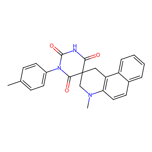 4-methyl-1'-(4-methylphenyl)-3,4-dihydro-1H,2'H-spiro[benzo[f]quinoline-2,5'-pyrimidine]-2',4',6'(1'H,3'H)-trione structure