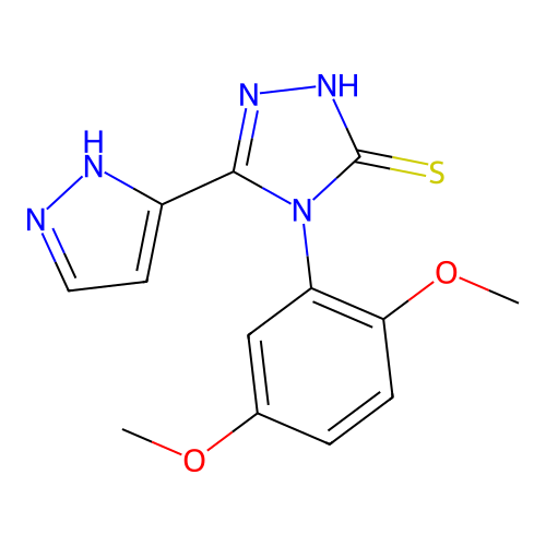 4-(2,5-dimethoxyphenyl)-3-(1H-pyrazol-5-yl)-1H-1,2,4-triazole-5-thione structure