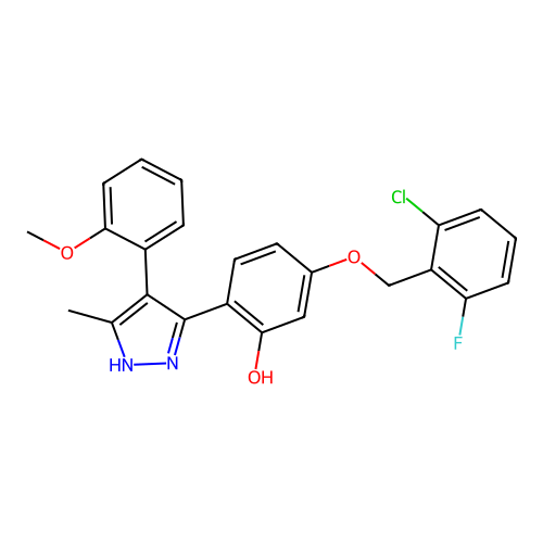 5-((2-chloro-6-fluorobenzyl)oxy)-2-(4-(2-methoxyphenyl)-5-methyl-1H-pyrazol-3-yl)phenol structure