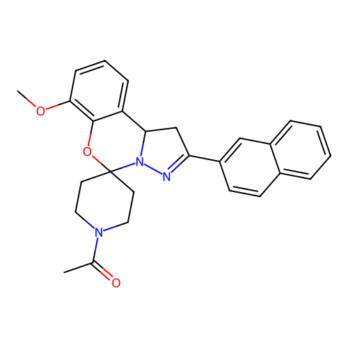1-(7-methoxy-2-(naphthalen-2-yl)-1,10b-dihydrospiro[benzo[e]pyrazolo[1,5-c][1,3]oxazine-5,4'-piperidin]-1'-yl)ethanone structure