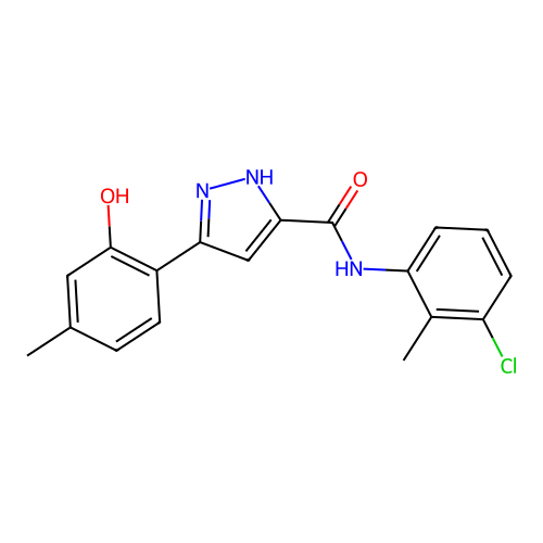 N-(3-chloro-2-methylphenyl)-5-(2-hydroxy-4-methylphenyl)-1H-pyrazole-3-carboxamide structure