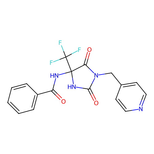 N-(2,5-dioxo-1-(pyridin-4-ylmethyl)-4-(trifluoromethyl)imidazolidin-4-yl)benzamide structure