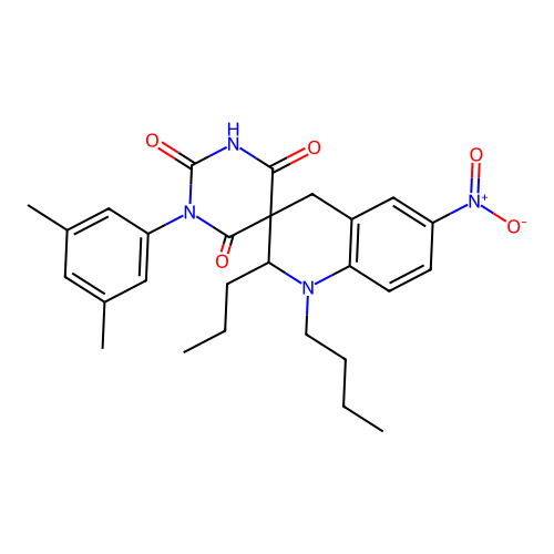 1'-butyl-1-(3,5-dimethylphenyl)-6'-nitro-2'-propyl-2',4'-dihydro-1H,1'H-spiro[pyrimidine-5,3'-quinoline]-2,4,6(3H)-trione structure