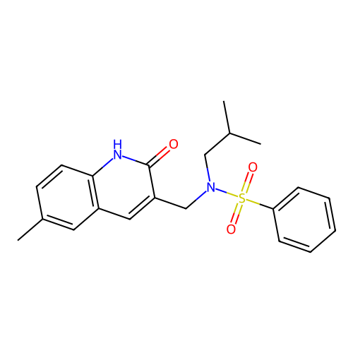 N-((2-hydroxy-6-methylquinolin-3-yl)methyl)-N-isobutylbenzenesulfonamide structure