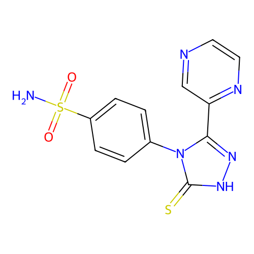 4-[3-(pyrazin-2-yl)-5-sulfanyl-4H-1,2,4-triazol-4-yl]benzenesulfonamide structure