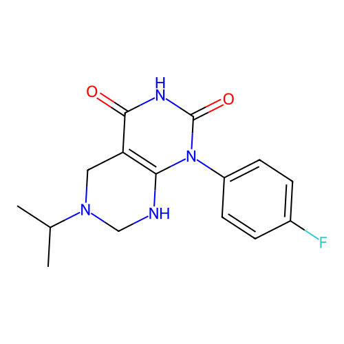 1-(4-fluorophenyl)-6-propan-2-yl-7,8-dihydro-5H-pyrimido[4,5-d]pyrimidine-2,4-dione structure