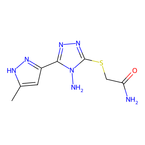 2-((4-amino-5-(3-methyl-1H-pyrazol-5-yl)-4H-1,2,4-triazol-3-yl)thio)acetamide structure