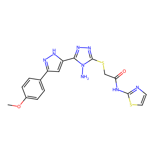 2-((4-amino-5-(3-(4-methoxyphenyl)-1H-pyrazol-5-yl)-4H-1,2,4-triazol-3-yl)thio)-N-(thiazol-2-yl)acetamide structure
