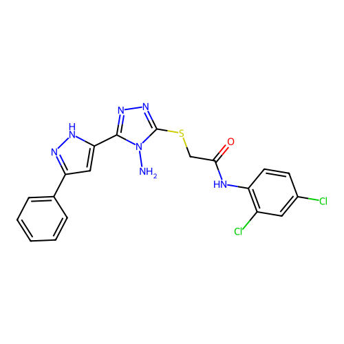 2-((4-amino-5-(3-phenyl-1H-pyrazol-5-yl)-4H-1,2,4-triazol-3-yl)thio)-N-(2,4-dichlorophenyl)acetamide structure