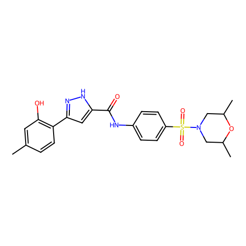 N-{4-[(2,6-dimethylmorpholin-4-yl)sulfonyl]phenyl}-5-(2-hydroxy-4-methylphenyl)-1H-pyrazole-3-carboxamide structure
