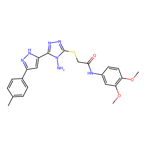 2-((4-amino-5-(3-(p-tolyl)-1H-pyrazol-5-yl)-4H-1,2,4-triazol-3-yl)thio)-N-(3,4-dimethoxyphenyl)acetamide structure