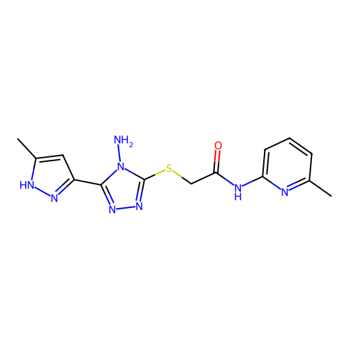 2-((4-amino-5-(3-methyl-1H-pyrazol-5-yl)-4H-1,2,4-triazol-3-yl)thio)-N-(6-methylpyridin-2-yl)acetamide structure