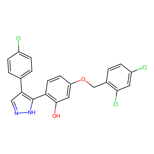 2-[4-(4-chlorophenyl)-1H-pyrazol-3-yl]-5-[(2,4-dichlorobenzyl)oxy]phenol structure