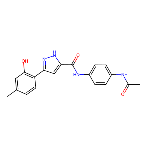N-[4-(acetylamino)phenyl]-5-(2-hydroxy-4-methylphenyl)-1H-pyrazole-3-carboxamide structure