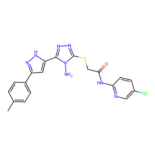 2-((4-amino-5-(3-(p-tolyl)-1H-pyrazol-5-yl)-4H-1,2,4-triazol-3-yl)thio)-N-(5-chloropyridin-2-yl)acetamide structure