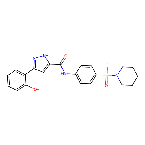 3-(2-Hydroxyphenyl)-N-[4-(piperidine-1-sulfonyl)phenyl]-1H-pyrazole-5-carboxamide structure