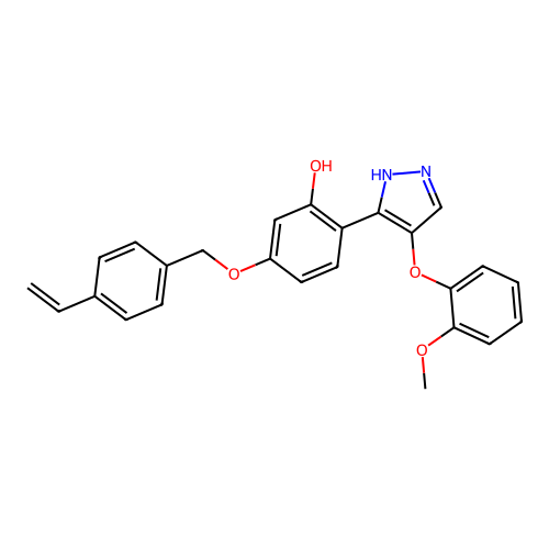 2-(4-(2-methoxyphenoxy)-1H-pyrazol-3-yl)-5-((4-vinylbenzyl)oxy)phenol structure