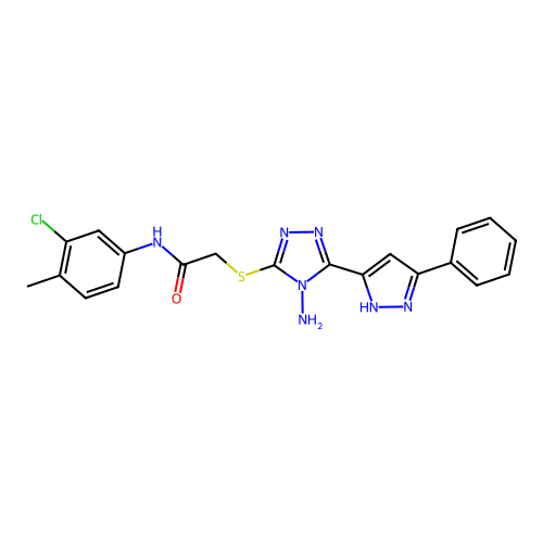 2-((4-amino-5-(3-phenyl-1H-pyrazol-5-yl)-4H-1,2,4-triazol-3-yl)thio)-N-(3-chloro-4-methylphenyl)acetamide structure