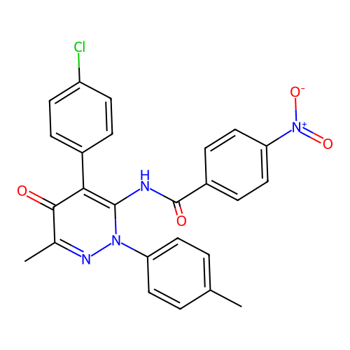 N-[4-(4-chlorophenyl)-6-methyl-2-(4-methylphenyl)-5-oxo-pyridazin-3-yl]-4-nitro-benzamide structure