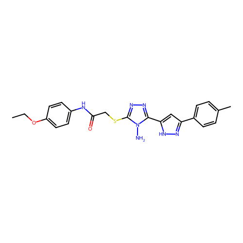 2-((4-amino-5-(3-(p-tolyl)-1H-pyrazol-5-yl)-4H-1,2,4-triazol-3-yl)thio)-N-(4-ethoxyphenyl)acetamide structure