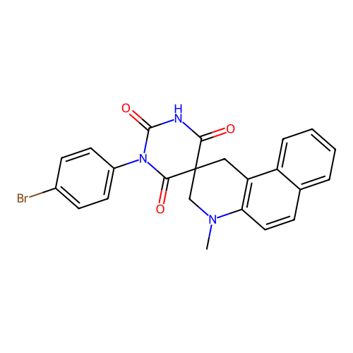 1'-(4-bromophenyl)-4-methyl-3,4-dihydro-1H,1'H-spiro[benzo[f]quinoline-2,5'-pyrimidine]-2',4',6'(3'H)-trione structure