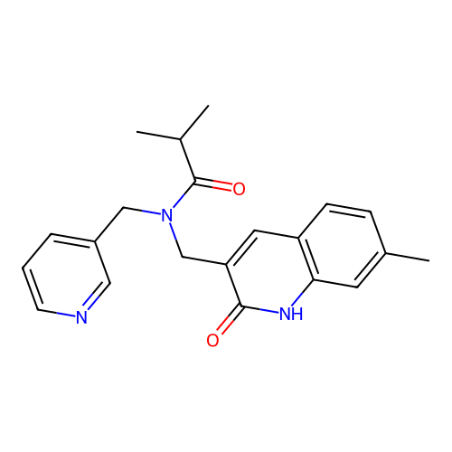 2-methyl-N-[(7-methyl-2-oxo-1H-quinolin-3-yl)methyl]-N-(pyridin-3-ylmethyl)propanamide structure