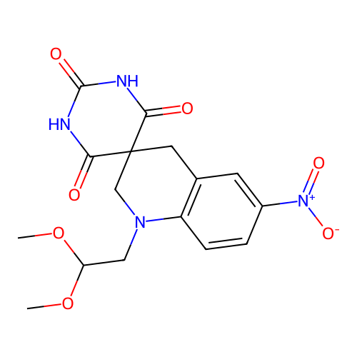 1'-(2,2-dimethoxyethyl)-2,6-dihydroxy-6'-nitro-1',4'-dihydro-2'H,4H-spiro[pyrimidine-5,3'-quinolin]-4-one structure