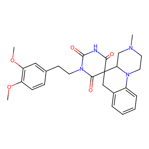 1'-(3,4-dimethoxyphenethyl)-3-methyl-1,2,3,4,4a,6-hexahydro-1'H-spiro[pyrazino[1,2-a]quinoline-5,5'-pyrimidine]-2',4',6'(3'H)-trione structure