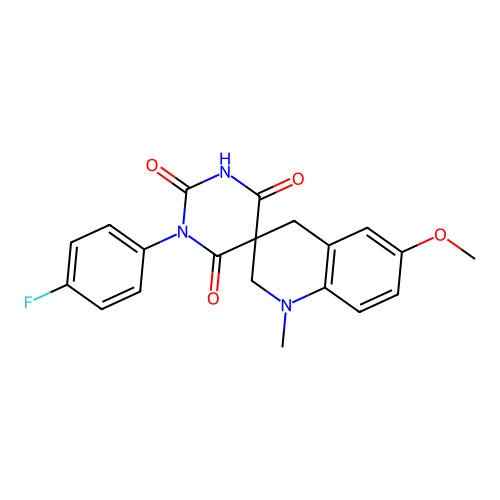1-(4-fluorophenyl)-6'-methoxy-1'-methyl-2',4'-dihydro-1H,1'H-spiro[pyrimidine-5,3'-quinoline]-2,4,6(3H)-trione structure