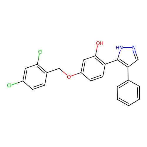 5-((2,4-dichlorobenzyl)oxy)-2-(4-phenyl-1H-pyrazol-3-yl)phenol structure