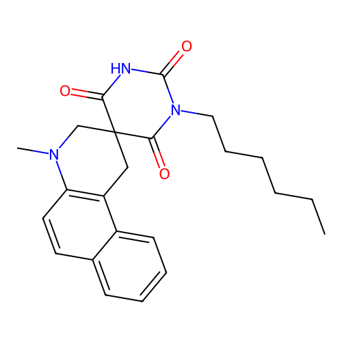 1-hexyl-4'-methylspiro[1,3-diazinane-5,2'-1,3-dihydrobenzo[f]quinoline]-2,4,6-trione structure