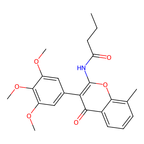 N-[8-methyl-4-oxo-3-(3,4,5-trimethoxyphenyl)-4H-chromen-2-yl]butanamide structure