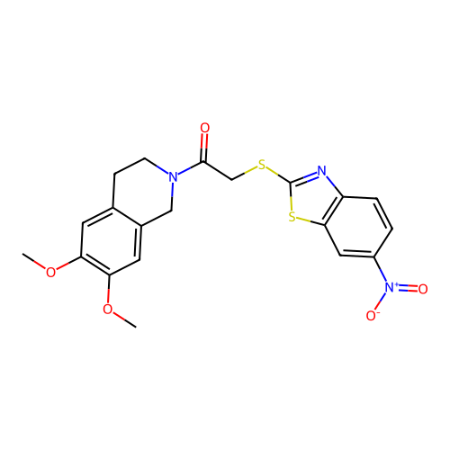 1-(6,7-dimethoxy-3,4-dihydro-1H-isoquinolin-2-yl)-2-(6-nitrobenzothiazol-2-yl)sulfanyl-ethanone structure