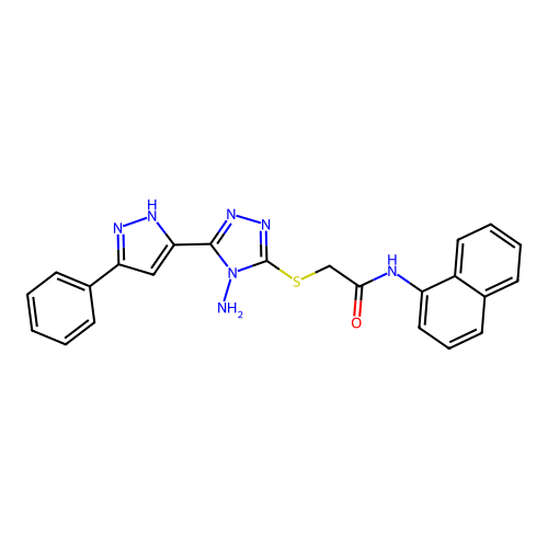 2-[4-amino-5-(3-phenylpyrazol-5-yl)(1,2,4-triazol-3-ylthio)]-N-naphthylacetami de structure